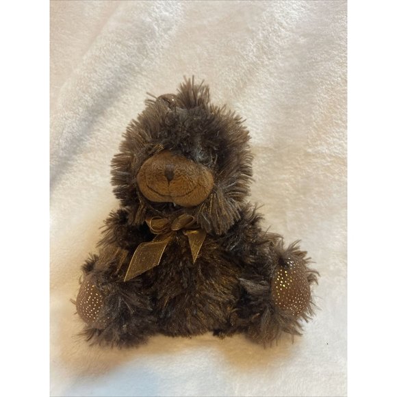 Other - Plush brown‎ rabbit with gold shimmer and bow small approx 8”